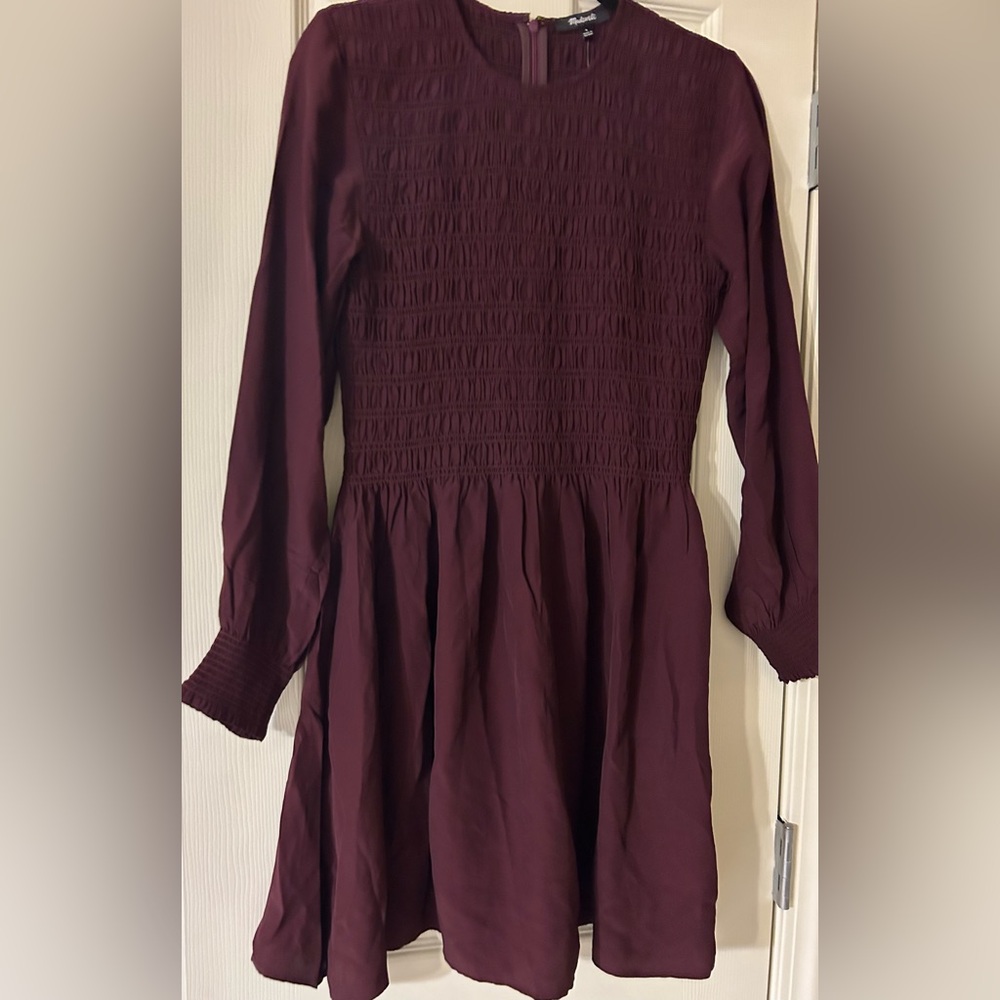 Madewell Small Burgundy Long Sleeve Above Knee Dress NWT small